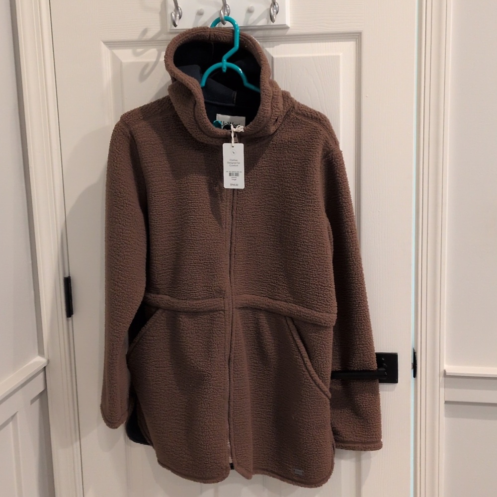 NWT Up West Brown Hooded Sherpa Fleece Jacket Size Large